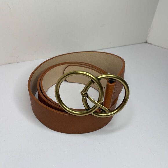 Round Buckle Belt Casual Brown Faux Leather Waistband Classic Belt Stylish Women - Picture 2 of 5